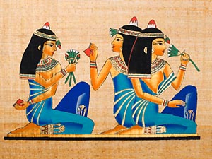 Papyrus reproduction of women preparing an Egyptian feast